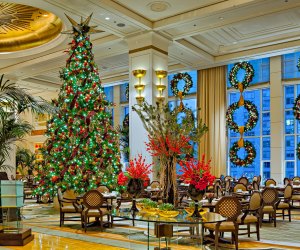 The artfully decorated Peninsula is a wonderful venue for Christmas Eve or Christmas Day dining, Holiday decorations by Kehoe Designs, photography by Mark Segal