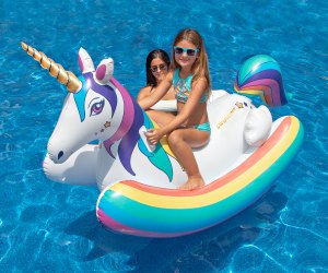 A unicorn float makes time in the pool extra fun!